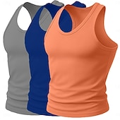 baratos Tops de ginásio-Homens Malha Íntima Camiseta Interior camisa sem manga camisa muscular Sem Manga Decote em U Profundo Scoop pescoço Decote em U Verão Côr Sólida Pit Strip Moda Designer Esportivo 3 Peças Estriado Puro