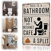 abordables esculturas de pared-Este es un letrero de baño, no de cibercafé, divertido letrero de hojalata de metal para baño, decoración de pared humorística vintage, arte de pared de baño de aluminio rústico para casa de campo,