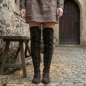 baratos Calçado-Medieval Renascentista Meias até a coxa Sapatos Botas Elfo Viking Cordões Fantasia Mulheres Dia Das Bruxas Carnaval Espetáculo LARP Ren Faire Adulto Sapatos