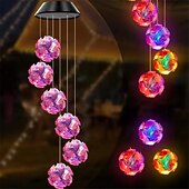 cheap Landscape Lights-Solar Powered Color Changing Pink Embroidered Ball Flower Wind Chime Light Waterproof Outdoor Night Light Hanging Solar Lamp  1pc