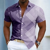  Homme Bloc de Couleur Patchwork Dégradé de Couleur Chemise Chemise Boutonnée Manche Courte Mode Décontractée Quotidien Extérieur Vacances Été Printemps Col Rabattu Impression 3D Chemise en lin Bleu