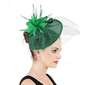 cheap Fascinators-Fascinators Net Wedding Birthday Elegant Vintage Cute With Feather Tulle Headpiece Headwear