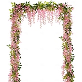 baratos Flor artificial-Guirlanda de flores artificiais de glicínia, 4 peças no total, 8,8 metros de comprimento, flor de seda artificial de glicínia para pendurar em casa, jardim, cerimônia ao ar livre, arco floral de casamento.
