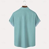 preiswerte Geometrische Muster-Herren Geometrisch Karo / Karomuster Hemd Sommerhemd Knopfhemd Kurzarm Modisch lässig Täglich Strandurlaub Sommer Umlegekragen 3D-Druck Eine Tasche vorne Leinenähnliches Hemd Blau Blaugrün Weiß Grau