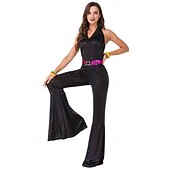 voordelige Outfits-Set Retro vintage Jaren '70 Ceintuur Jumpsuit Mouwloos Hippie Schijf Kostuum Dames Halloween Carnaval muziekfestival Retro themafeest Volwassenen Top 1 riem