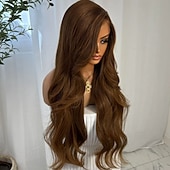 economico Parrucche lace front capelli veri-Capelli umani 5x5 Chiusura 13x4 Fronte in Pizzo Parrucca Riga Libera Capelli brasiliani Ondulato Marrone Naturale Parrucca 150% 180% Densità dei capelli con Capelli di Bambino Attaccatura Naturale