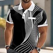 economico Polo geometrica da uomo-Per uomo Geometrico Linea Polo Manica Corta Magliette polo Camicie con Colletto Business Casual All'aperto Athleisure Abbigliamento quotidiano Stampa 3D Bottoni Estate Blu Nero 1 Nero