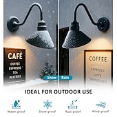 olcso kültéri fali lámpák-pajta lámpa hattyúnyak fali lámpa kültéri/beltéri IP65 vízálló farmház fali tartó vintage világítótest matt fekete kültéri verandára, házba, garázsba, teraszra, bérleményekbe, raktárba