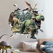olcso Faliszőnyegek-3D őskori dinoszaurusz világ t-rex triceratops brachiosaurus törött falhatás dzsungel fali kárpit ajtó banner gyerekek hálószoba fiúk játszószoba dekoráció születésnapi buli háttér