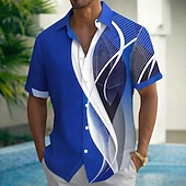 preiswerte Geometrische Muster-Herren Farbverlauf Wellen Abstrakte Kunst Hemd Sommerhemd Knopfhemd Kurzarm Business-Casual Outdoor Urlaub Alltagskleidung Sommer Frühling Umlegekragen 3D-Druck Hemden mit Kragen Eine Tasche vorne