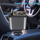 abordables Cargadores inalámbricos-Cargador rápido para coche 5 en 1 de 180 W, adaptador de corriente USB tipo C, cargador de teléfono retráctil con luz de techo tipo estrella para teléfonos iOS y Android.