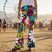cheap Bottoms-Retro Vintage Boho 1970s Pants Bell Bottom Pants Hippie Disco High Waist Floral Peace Symbols Fancy Dress Women's Halloween Carnival Music Festival Retro Theme Party Adults' Pants