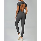 abordables Conjuntos y Monos-Women's Workout Jumpsuit Onesie Solid Color Bodysuit Summer Spring Fall rice white Pink Gym Workout Fitness Yoga Stretchy Breathable Short Sleeve Sport Activewear Stretchy