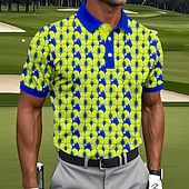 tanie Męska koszulka polo do golfa-Męskie Geometryczny Golf Koszulki sportowe polo Krótki rękaw Koszulki polo Koszule z kołnierzykiem Codzienny Athleisure Guziki Lato Niebieski Fioletowy Pomarańczowy