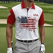 billige Golfpolo for menn-Amerikansk uavhengighetsdag Herre Amerikansk amerikansk flagg Golf Sports poloskjorter Kortermet Poloskjorter Skjorter med krage Fritid treningsklær Knapper Vår sommer Blå Rød Lilla
