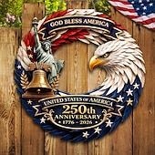  Dřevěná cedule s vlasteneckou cedulí k 250. výročí USA, dekorace na dveře s orlem, Zvonem svobody a Sochou svobody ke Dni nezávislosti, 1776–2026, dekorace na vstupní dveře ke 4. červenci