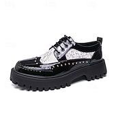economico Scarpe Derby-Scarpe Oxford da uomo nere in vernice, stringate, con suola spessa, eleganti e formali, con borchie, perfette per matrimoni, feste, banchetti, spettacoli teatrali e occasioni serali di grande effetto.