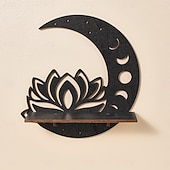 baratos Esculturas-Prateleira decorativa de madeira em formato de lótus vazado, para montagem DIY, prateleira flutuante, ideal para decoração de parede em quartos, despensas e para guardar pequenos objetos.