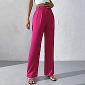 ieftine pantaloni rochii de dama-Pentru femei Pantaloni Costume Pantaloni de vară Vacanță Modă Casul Zilnic Lungime totală Talie Înaltă Culoare solidă Simplu Fermoar Buzunar Picior Larg Confort Ușor Απαλό Micro-elastic Haine de