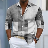 levne Geometriské vzory-Pánské Geometrický Barevné bloky Slátanina Košile Košile na knoflíky Dlouhý rukáv Móda pro volný čas Venkovní Na den Jaro Podzim Přehnutý 3D tisk košile s límečkem Vodní modrá Fialová Trávová zelen