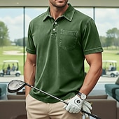 baratos Polo Clássico Masculino-Homens Camisas Polo Camisa 100% algodão com lavagem ácida Casual O negócio Lapela Manga Curta Moda Básico Tecido Vintage Angustiado Verão Primavera Primavera Verão Normal Castanho Escuro Preto Verde