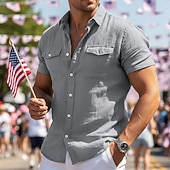 economico Strada-Per uomo Camicia Camicia di lino Camicia Estiva Camicia da Spiaggia Tinta unica Casuale Quotidiano Verde Grigio chiaro Azzurro Manica Corta Colletto ripiegato Estate Primavera &amp; Estate Abbigliamento