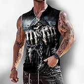  Per uomo La Morte Scheletro Horror Camicia Camicia con Bottoni Maglietta senza maniche Senza Maniche Stile gotico oscuro All'aperto Casual Estate Primavera Collo ripiegato Stampa 3D Due tasche