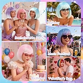 cheap Party Wigs-Blue Purple Ombre Bob Wig with Bangs, Colorful Short Funny Bob Wigs Cosplay Hairpieces for Halloween Costume Party Heat Temperature Synthetic Fiber for Women Men