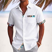 economico Geometrica-Per uomo Colorato Motivo Geometrico Camicia Camicia Estiva Camicia con Bottoni Manica Corta Moda Casual All'aperto Vacanza Abbigliamento Quotidiano Estate Primavera Collo ripiegato Stampa 3D camicie