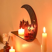 baratos Esculturas-Prateleira decorativa de madeira em formato de lótus vazado, para montagem DIY, prateleira flutuante, ideal para decoração de parede em quartos, despensas e para guardar pequenos objetos.