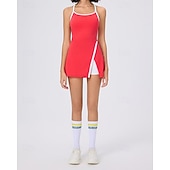 baratos Vestido Feminino-Mulheres Cor Sólida Vestido de tênis com shorts Vestido esportivo Sem Manga Bolsos Elástico Redutor de Suor Respirável Tênis Pickleball Corrida Halter pescoço Vestidos Branco Vermelho Azul Marinho