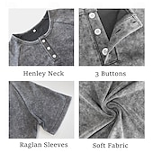baratos Camiseta Henley Casual-Homens Camisetas Top Henley Camiseta de algodão Camisa lavada Manga Curta Côr Sólida Tecido Cor Única Vintage Designer Casual Tingimento em peça Desaparecido Botões Gola Redonda Henley Casual Diário