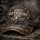 cheap Gifts-Old Fuckers Club Vintage Baseball Cap, Distressed Skull Patch Trucker Hat for Men, Retro Patriotic USA Flag Adjustable Dad Hat, Funny Gag Gift for Dad Grandpa Husband