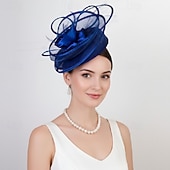 baratos Fascinadores-Fascinadores Sinamay Casamento Aniversário Elegante Vintage Estilo bonito Com Penas Flor Capacete Chapéu