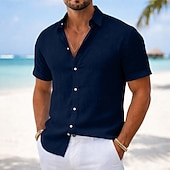abordables chemise boutonnée pour homme-Homme Chemise Chemise Décontractée Chemise Boutonnée bleu marine Manche Courte Uni Col de chemise Occasionnel Quotidien Poche Avant Vêtement Tenue Élégant Mode Occasionnel