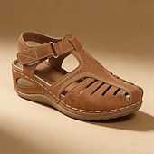 billige Komfortsandaler-dame casual fiskesandaler med lukket tå – pustende komfortsko med utskjæring og justerbar stropp for turgåing og utendørsbruk