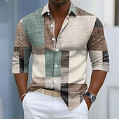 levne Geometriské vzory-Pánské Geometrický Barevné bloky Slátanina Košile Košile na knoflíky Dlouhý rukáv Móda pro volný čas Venkovní Na den Jaro Podzim Přehnutý 3D tisk košile s límečkem Vodní modrá Fialová Trávová zelen