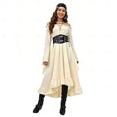 cheap Outfits-Set Medieval Renaissance Dress Headpiece Necklace with Accessories Long Sleeves Pirate Fancy Dress Women's Pirate Halloween Carnival Masquerade Renaissance Fair Retro Theme Party Adults' Dress More
