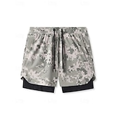 お買い得  ランニングショーツ-男性用 ランニングショーツ アスレチックショーツ ジムショーツ ドローストリング ポケット 2 イン 1 コンプレッションライナー付き ショートパンツ カジュアル 日常 アウトドア 夏 春 速乾性 ライトウェイト 吸汗性 ジムトレーニング 屋外 アスレチック レギュラー スポーツウェア アクティブウェア ブルー ブラック カモフラージュ
