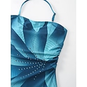 cheap One-piece swimsuits-Women's Swimwear One Piece Monokini Swimsuit Tummy Control High Waist Slim Backless Vacation Beach Wear Ombre Leaves Halter Neck Sleeveless Bathing Suits