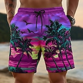 baratos Plantas e Flores Tropicais-Homens Coqueiro Natureza e Paisagem Plantas Tropicais Calção Justo de Natação Shorts de Natação Bermuda de Surf Cintura Média Havaiana férias na praia Bolsos laterais Forro de malha Cintura elástica