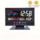 cheap Testers &amp; Detectors-Intelligent Multi-function Voice-controlled Digital Weather Clock With Backlight, Temperature And Humidity Measurement, Weather Forecast, Electronic Clock, And Alarm Clock
