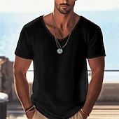  Men's T Shirt Knit Tee Tee Top Short Sleeve V Neck Summer Solid Color Fashion Lightweight Basic Mesh Knitted Casual Vacation Street Black Purple Green Top Tee for Men
