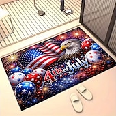 cheap Doormats-U.S. 250th Anniversary front door mat 4th of July Doormat Featuring American Flag Bald Eagle and Fireworks Design Patriotic Red White Blue Balloons Perfect for Independence Day entryway deco