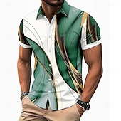 voordelige Geometrisch patroon-Voor heren Verloop Lijnen / golven Abstracte kunst Overhemd Overhemd met knopen Casual overhemd Korte mouw Mode-casual Streetwear Vakantie Lente Herfst Strijkijzer 3D-afdrukken shirts met kraag blauw