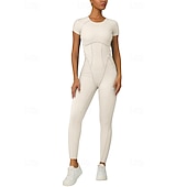 abordables Conjuntos y Monos-Women's Workout Jumpsuit Onesie Solid Color Bodysuit Summer Spring Fall rice white Pink Gym Workout Fitness Yoga Stretchy Breathable Short Sleeve Sport Activewear Stretchy