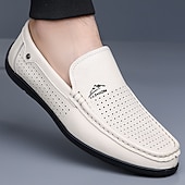 economico Scarpe Casual Slip-On-mocassini da uomo bianchi traforati, slip-on traspiranti, scarpe casual da guida per l'uso quotidiano, ufficio, viaggi, outfit del fine settimana, stile smart casual estivo e camminate comode