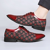 abordables Chaussures Derby-Chaussures décontractées à lacets en similicuir rouge à motifs pour hommes, élégantes et stylées, parfaites pour le travail, les soirées et le quotidien.