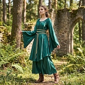 abordables Vestido-Victoriano Medieval Renacimiento Hasta el Suelo Vestidos Bruja Hada Corte A Disfraz Mujer Fantasía Víspera de Todos los Santos Carnaval Mascarada Feria del Renacimiento LARP Fiesta temática retro