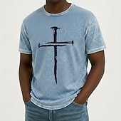  T-shirt homme Bible Croix Jésus T-shirt Lavage Minéral Tee Manches Courtes T-shirt Lavage Acide Col Rond T-shirt Religieux Vintage Rétro Décontracté Quotidien Bleu Violet Gris Été Printemps Vêtements